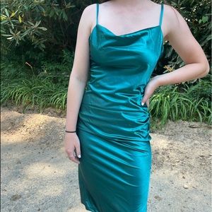 Green satin dress